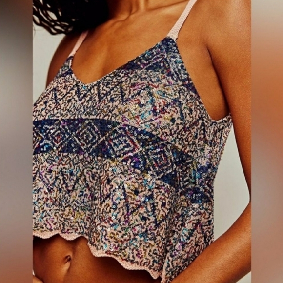 NWT Free People "Shimmy Sequin Tank" Twilight Rose Combo Rainbow, Women's Size S - Picture 2 of 10